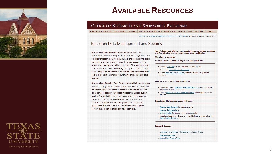 AVAILABLE RESOURCES 5 