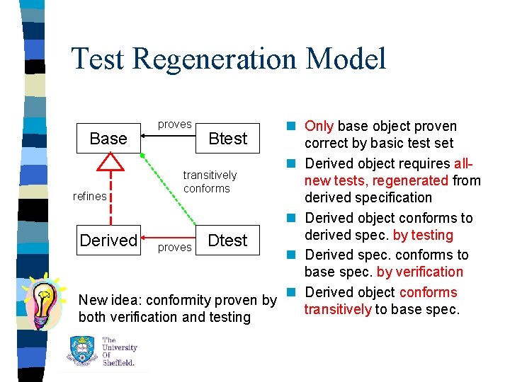 Test Regeneration Model n Only base object proven Base Btest correct by basic test Test Regeneration Model n Only base object proven Base Btest correct by basic test