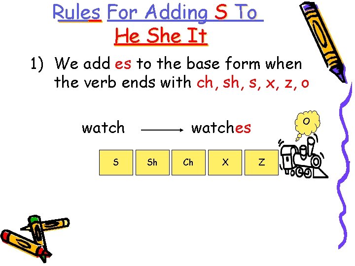 Rules For Adding S To He She It 1) We add es to the