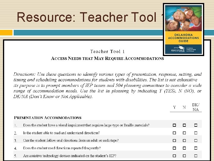 Resource: Teacher Tool 1 