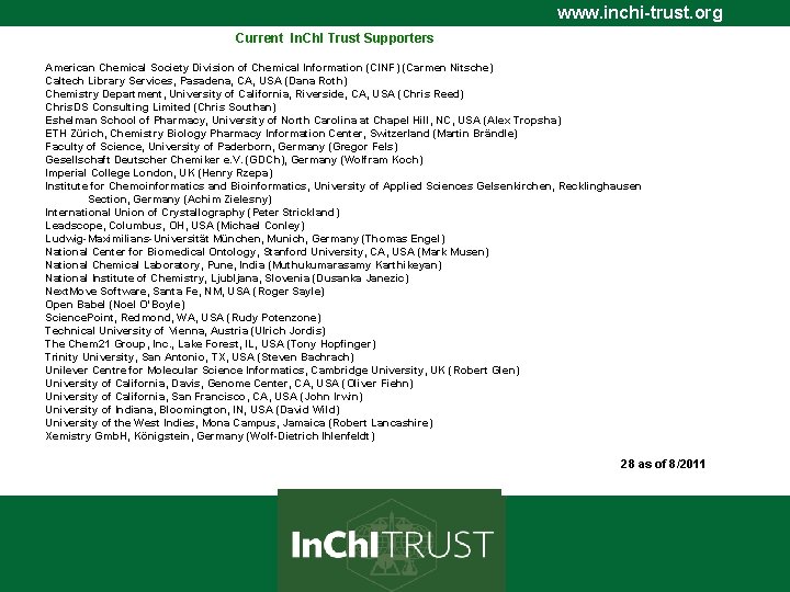 www. inchi-trust. org Current In. Ch. I Trust Supporters American Chemical Society Division of