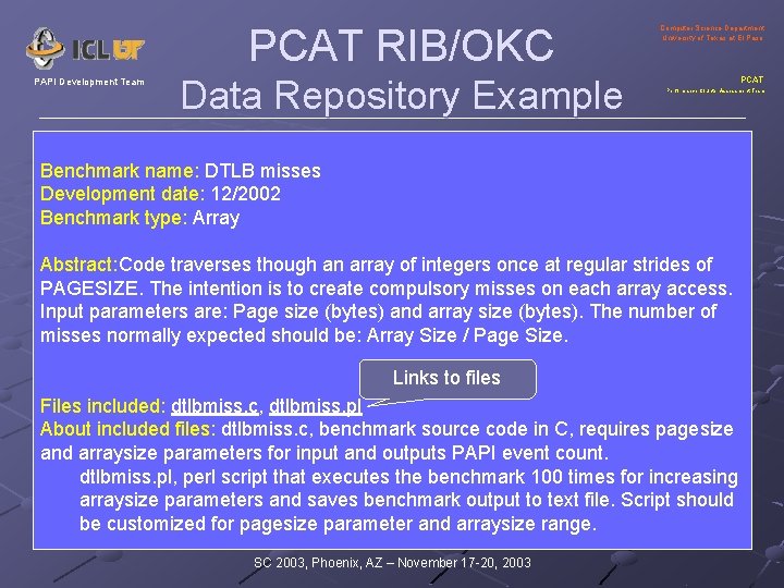 PCAT RIB/OKC PAPI Development Team Data Repository Example Computer Science Department University of Texas
