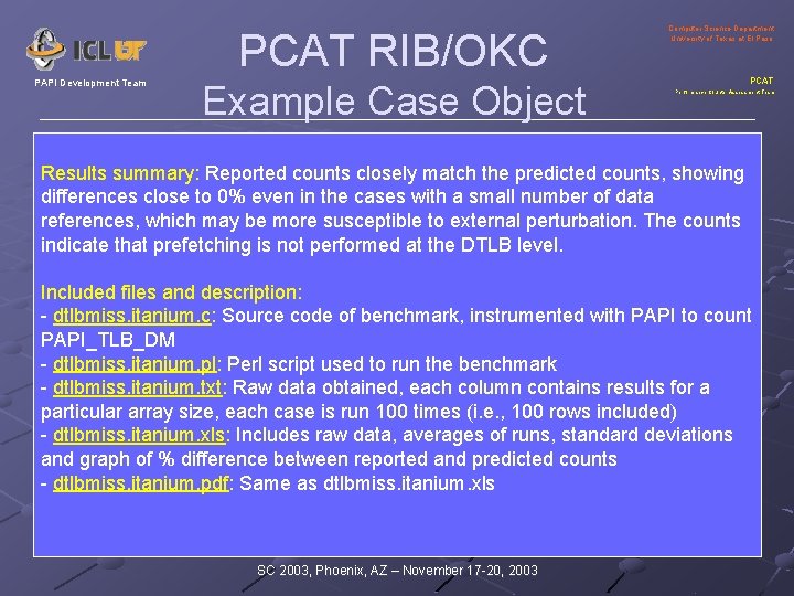 PCAT RIB/OKC PAPI Development Team Example Case Object Computer Science Department University of Texas