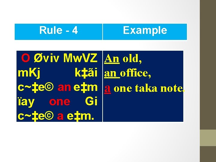 Rule - 4 Example O Øviv Mw. VZ An old, m. Kj k‡ãi an