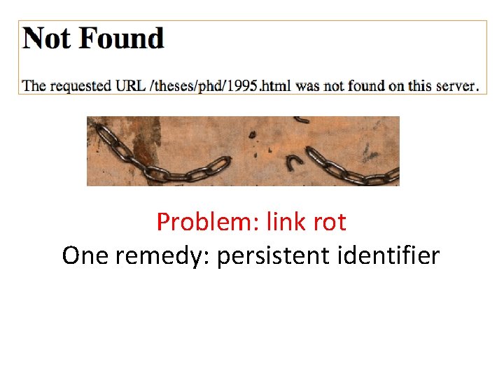 Problem: link rot One remedy: persistent identifier 