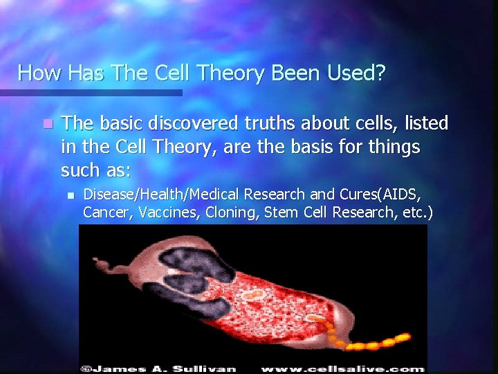 How Has The Cell Theory Been Used? n The basic discovered truths about cells,