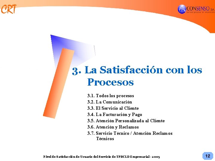 3. La Satisfacción con los Procesos 3. 1. Todos los procesos 3. 2. La