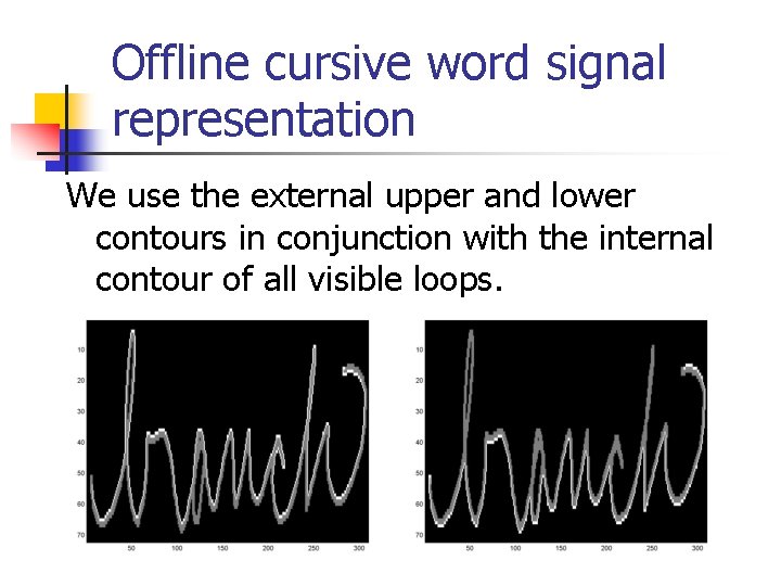 Offline cursive word signal representation We use the external upper and lower contours in