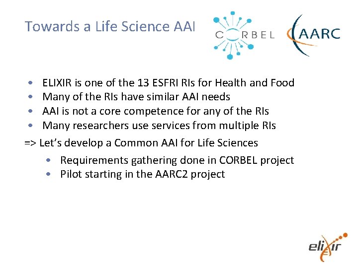 Towards a Life Science AAI • ELIXIR is one of the 13 ESFRI RIs