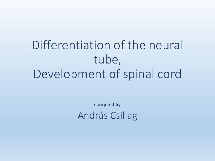 Differentiation of the neural tube, Development of spinal cord compiled by András Csillag 