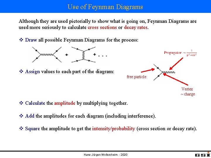 Use of Feynman Diagrams Although they are used pictorially to show what is going Use of Feynman Diagrams Although they are used pictorially to show what is going