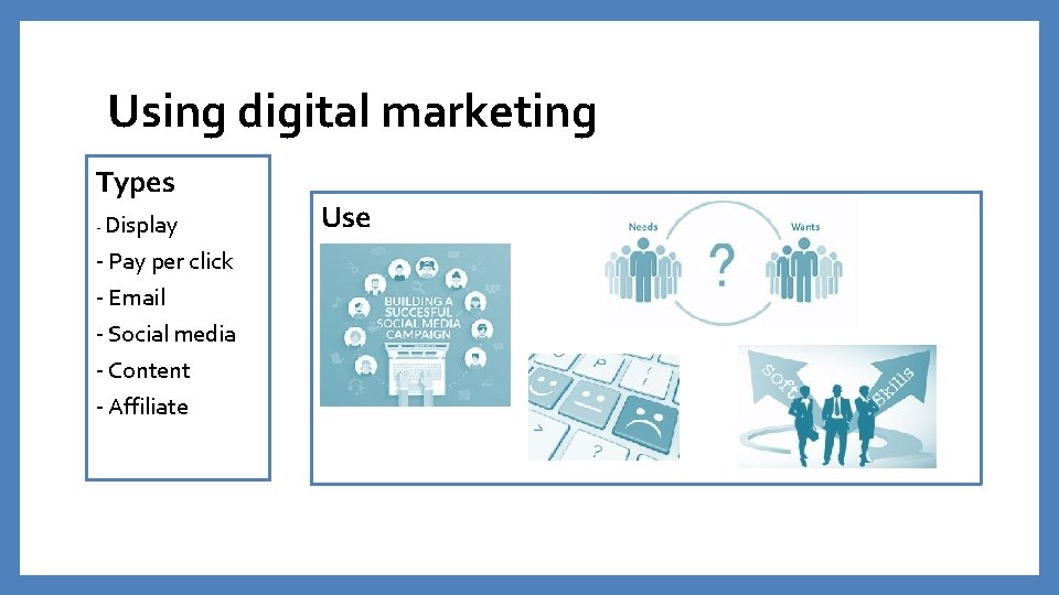 Using digital marketing Types - Display - Pay per click - Email - Social Using digital marketing Types - Display - Pay per click - Email - Social