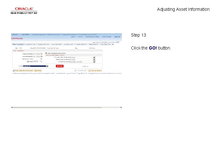 Adjusting Asset Information Step 13 Click the GO! button. 