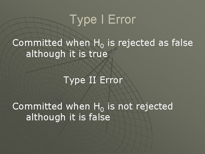 Type I Error Committed when H 0 is rejected as false although it is