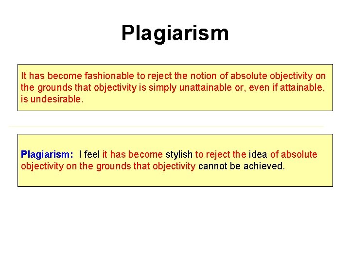 Plagiarism It has become fashionable to reject the notion of absolute objectivity on the