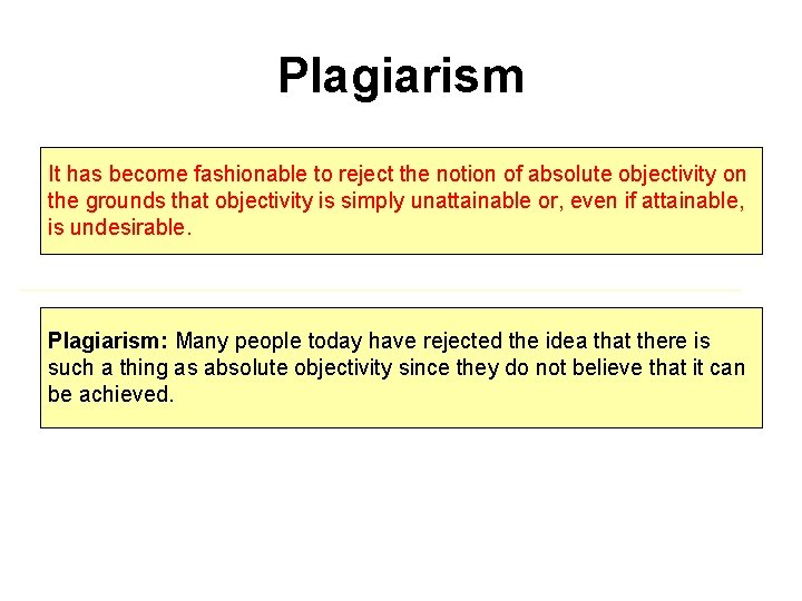 Plagiarism It has become fashionable to reject the notion of absolute objectivity on the