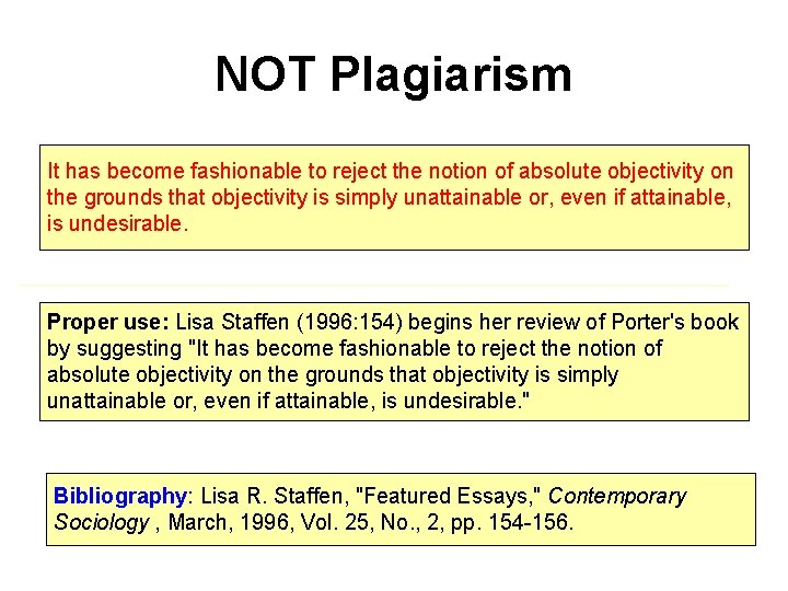 NOT Plagiarism It has become fashionable to reject the notion of absolute objectivity on
