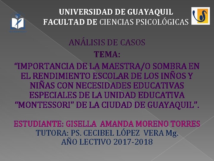 UNIVERSIDAD DE GUAYAQUIL FACULTAD DE CIENCIAS PSICOLÓGICAS ANÁLISIS DE CASOS TEMA: “IMPORTANCIA DE LA