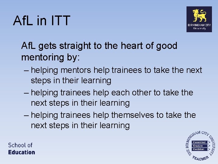 Af. L in ITT Af. L gets straight to the heart of good mentoring