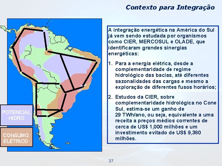 Contexto para Integração A integração energética na América do Sul já vem sendo estudada