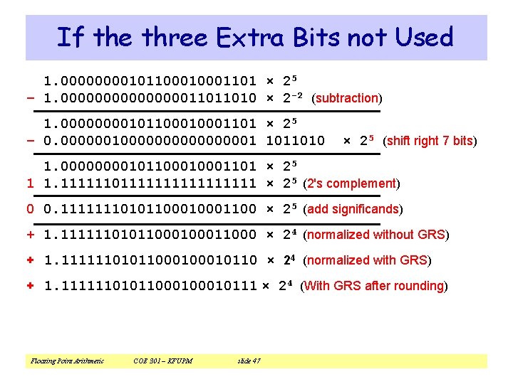 If the three Extra Bits not Used 1. 000010110001101 × 25 – 1. 0000000011011010