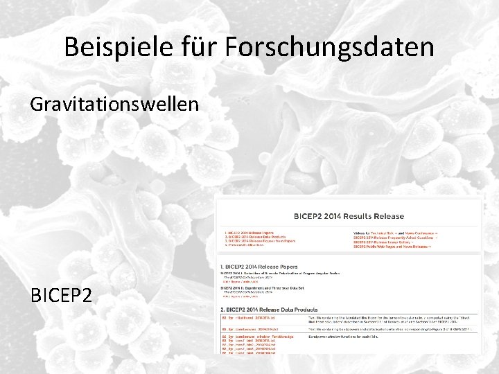 Beispiele für Forschungsdaten Gravitationswellen BICEP 2 