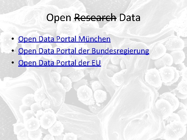 Open Research Data • Open Data Portal München • Open Data Portal der Bundesregierung