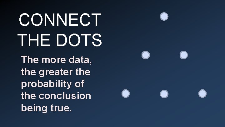 CONNECT THE DOTS The more data, the greater the probability of the conclusion being