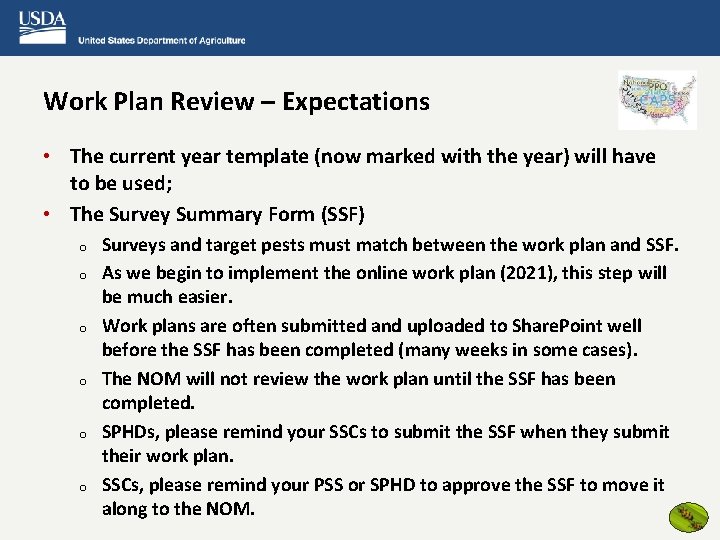 Work Plan Review – Expectations • The current year template (now marked with the