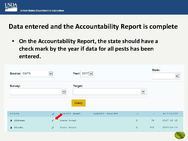 Data entered and the Accountability Report is complete • On the Accountability Report, the