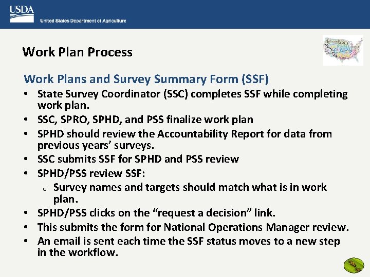 Work Plan Process Work Plans and Survey Summary Form (SSF) • State Survey Coordinator
