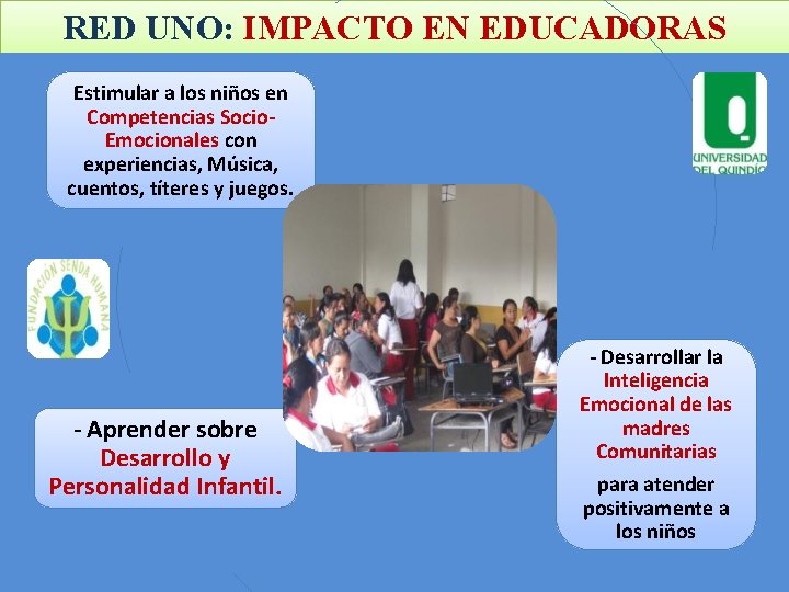 RED UNO: IMPACTO EN EDUCADORAS Estimular a los niños en Competencias Socio. Emocionales con