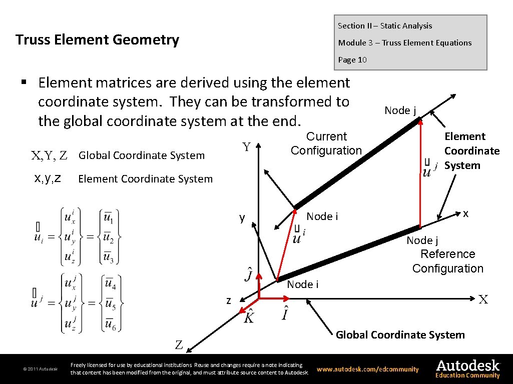 Section II – Static Analysis Truss Element Geometry Module 3 – Truss Element Equations