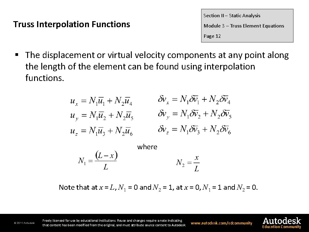 Section II – Static Analysis Truss Interpolation Functions Module 3 – Truss Element Equations