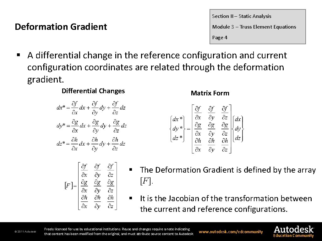 Section II – Static Analysis Deformation Gradient Module 3 – Truss Element Equations Page