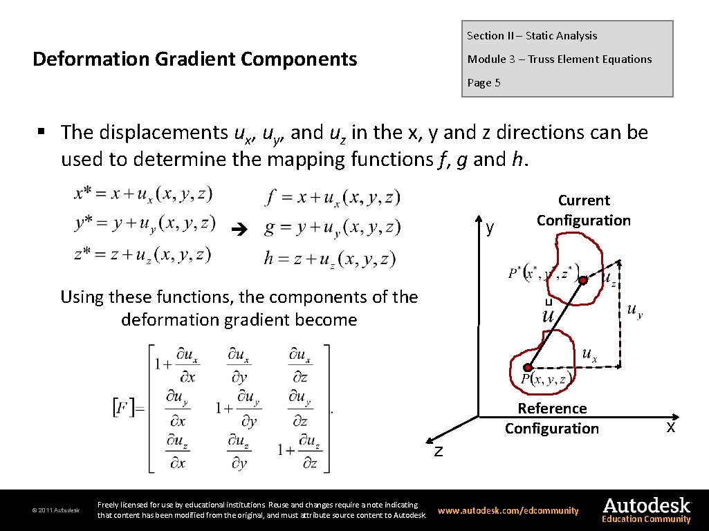 Section II – Static Analysis Deformation Gradient Components Module 3 – Truss Element Equations