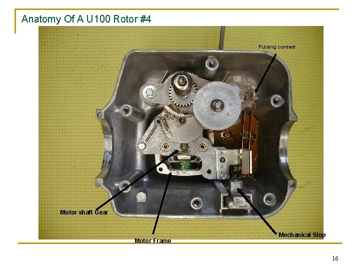 Anatomy Of A U 100 Rotor #4 Pulsing contact Motor shaft Gear Motor Frame
