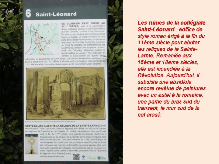 Les ruines de la collégiale Saint-Léonard : édifice de style roman érigé à la