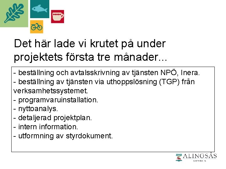 Det här lade vi krutet på under projektets första tre månader. . . -