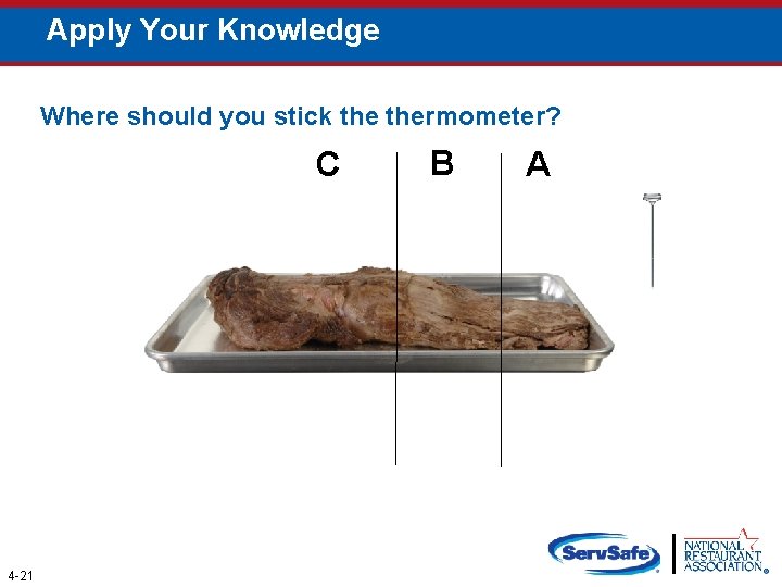 Apply Your Knowledge Where should you stick thermometer? C 4 -21 B A 