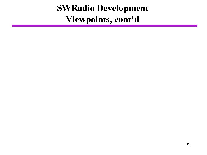SWRadio Development Viewpoints, cont’d 24 