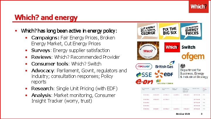 Which? and energy § Which? has long been active in energy policy: § Campaigns: