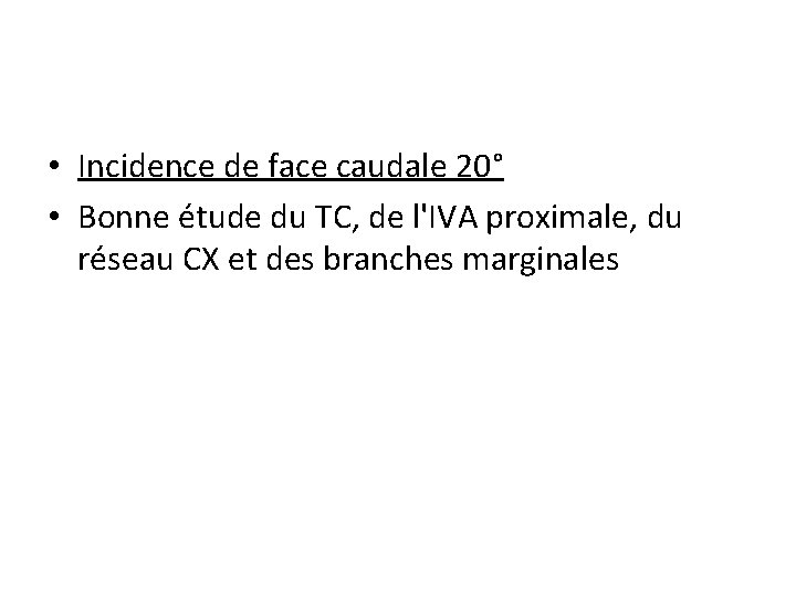 • Incidence de face caudale 20° • Bonne étude du TC, de l'IVA