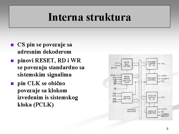 Interna struktura n n n CS pin se povezuje sa adresnim dekoderom pinovi RESET,