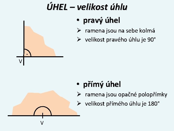 ÚHEL – velikost úhlu • pravý úhel Ø ramena jsou na sebe kolmá Ø