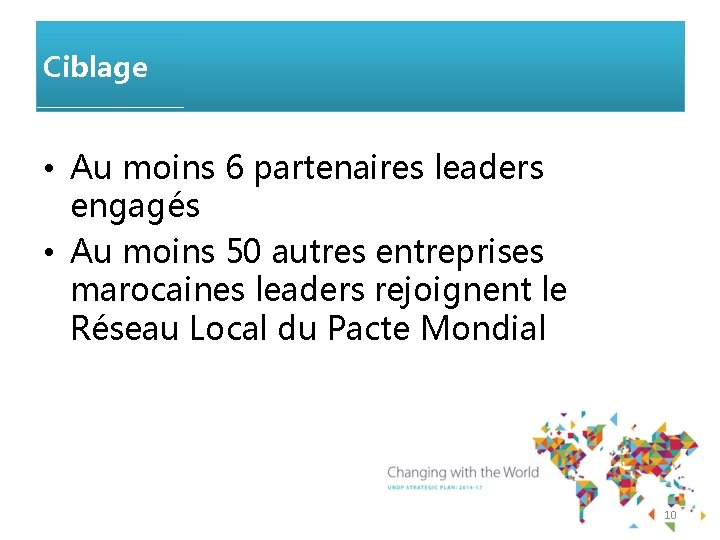 Ciblage • Au moins 6 partenaires leaders engagés • Au moins 50 autres entreprises