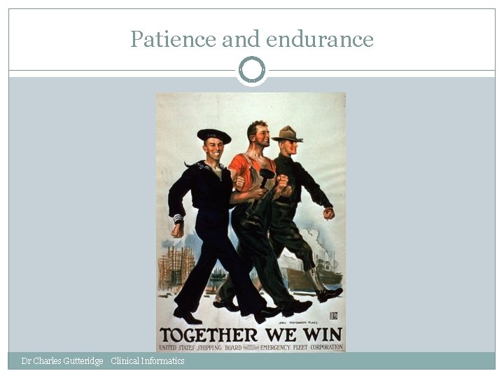 Patience and endurance Dr Charles Gutteridge Clinical Informatics 