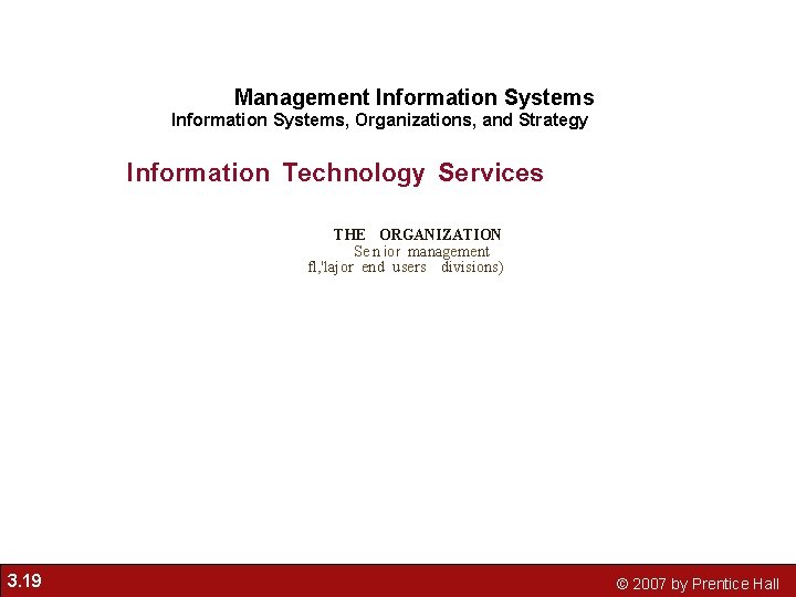 Management Information Systems, Organizations, and Strategy Information Technology Services THE ORGANIZATION Se n ior