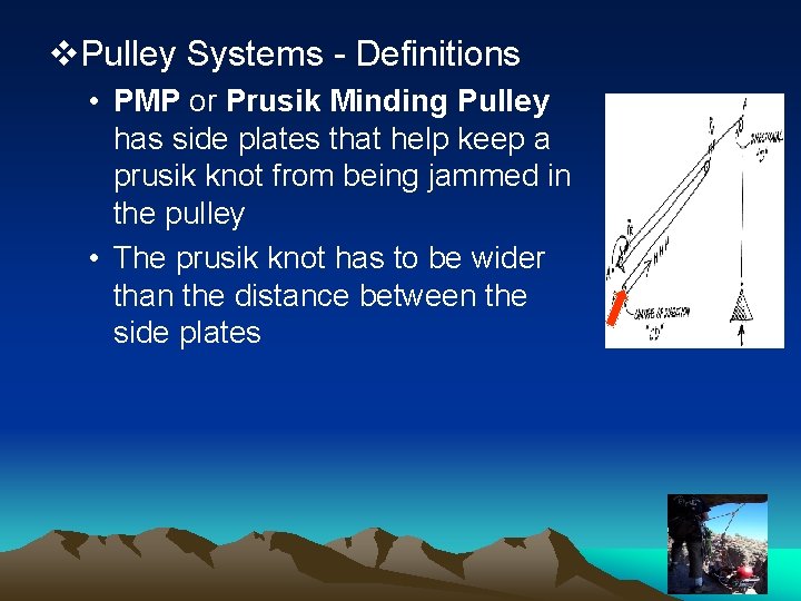 v. Pulley Systems - Definitions • PMP or Prusik Minding Pulley has side plates