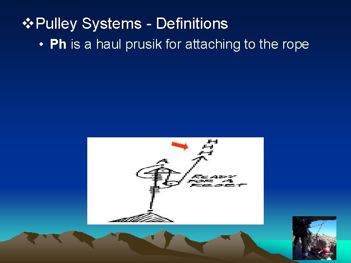 v. Pulley Systems - Definitions • Ph is a haul prusik for attaching to